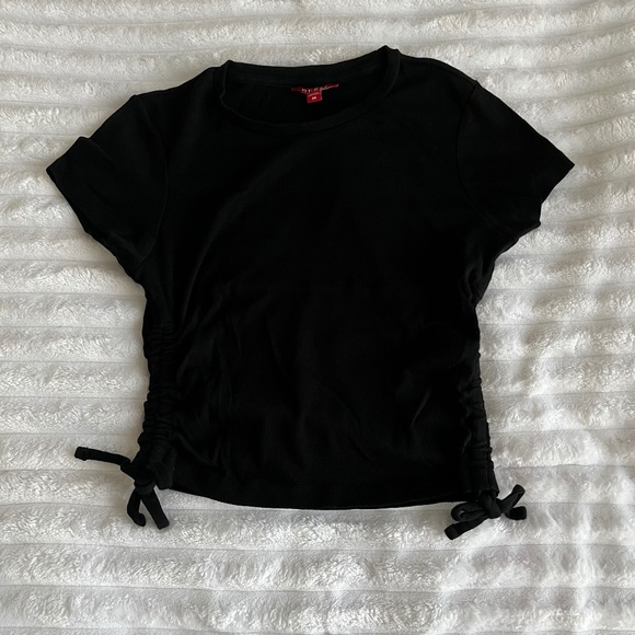 GUESS Black Ribbed Capped Sleeves Crop Top Size M - Picture 1 of 6